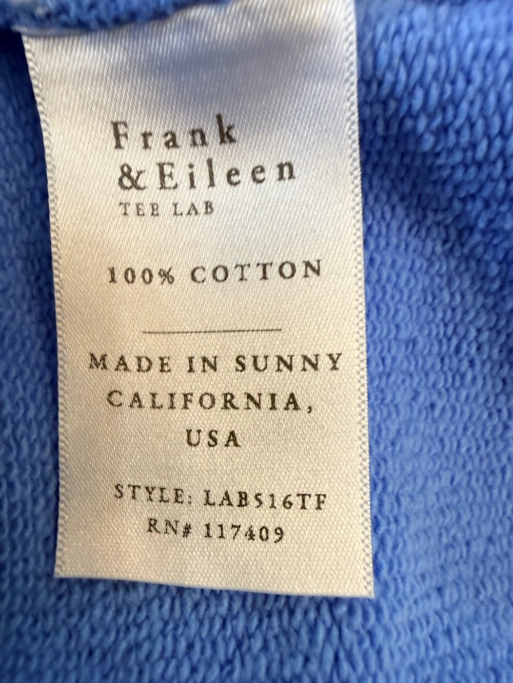 NWT Frank & Eileen M Anna long sleeve Triple Terry sweatshirt in Frost Blue - Picture 5 of 8